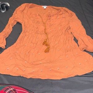 Sonoma Orange Embroidered Peasant Blouse